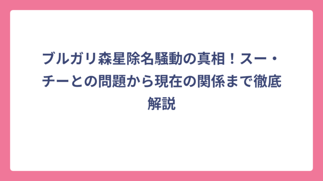 ブルガリ森星除名騒動の真相！スー・チーとの問題から現在の関係まで徹底解説